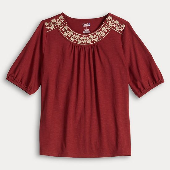  Women's Croft & Barrow® Round Neck Embroidered Top