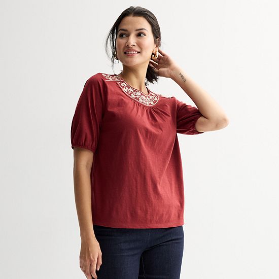  Women's Croft & Barrow® Round Neck Embroidered Top