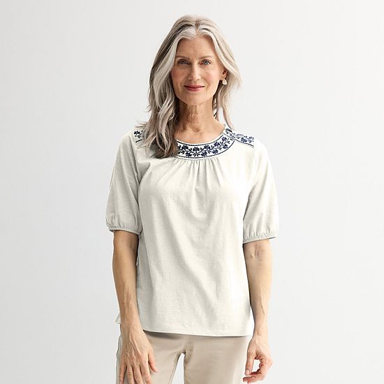  Women's Croft & Barrow® Round Neck Embroidered Top