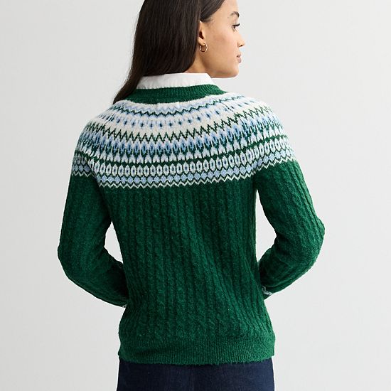  Women's Croft & Barrow® Diamond Fairisle Cable Sweater
