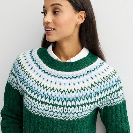  Women's Croft & Barrow® Diamond Fairisle Cable Sweater