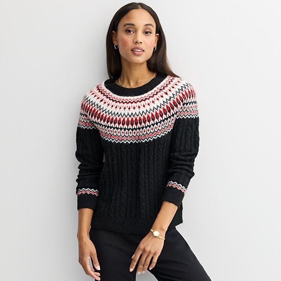  Women's Croft & Barrow® Diamond Fairisle Cable Sweater