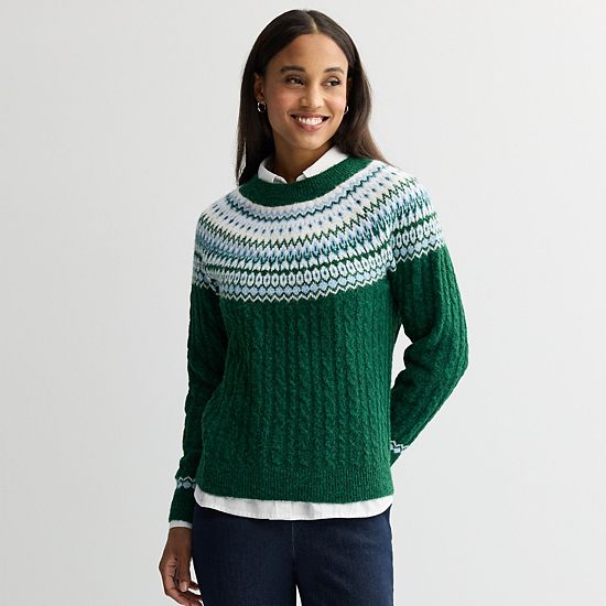  Women's Croft & Barrow® Diamond Fairisle Cable Sweater