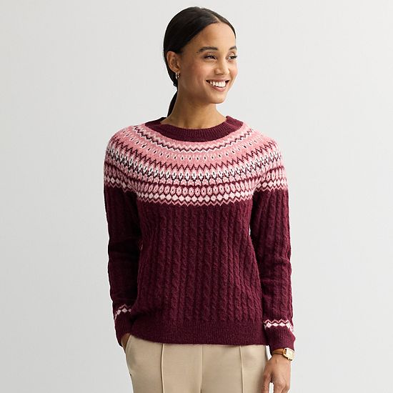  Women's Croft & Barrow® Diamond Fairisle Cable Sweater