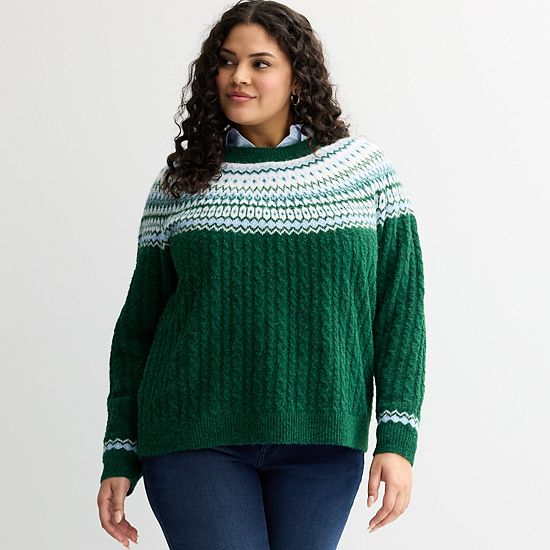  Plus Size Croft & Barrow® Diamond Fairisle Cable Sweater