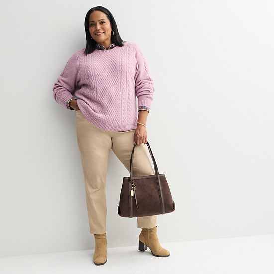  Plus Size Croft & Barrow® Raglan Sleeve Ringer Fairisle Sweater