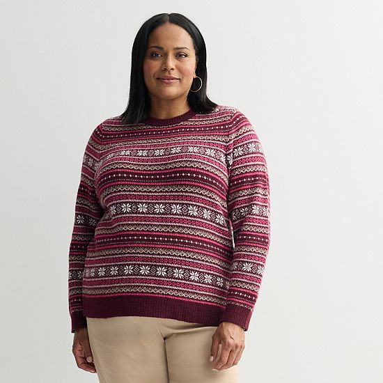  Plus Size Croft & Barrow® Raglan Sleeve Ringer Fairisle Sweater