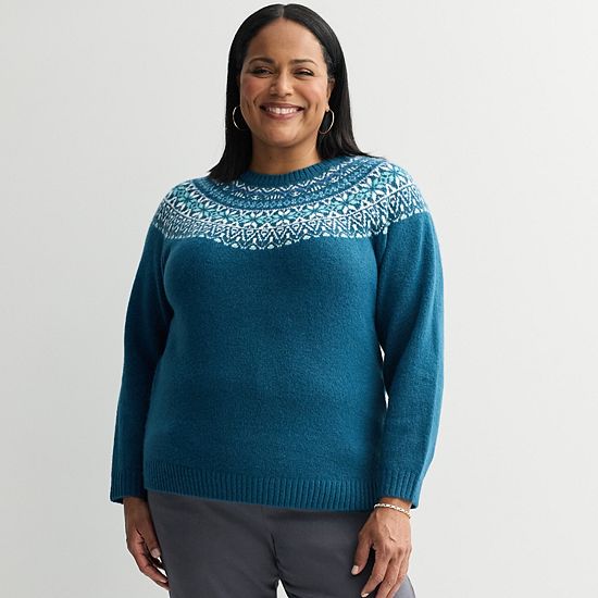  Plus Size Croft & Barrow® Raglan Sleeve Ringer Fairisle Sweater