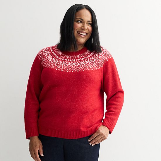  Plus Size Croft & Barrow® Raglan Sleeve Ringer Fairisle Sweater