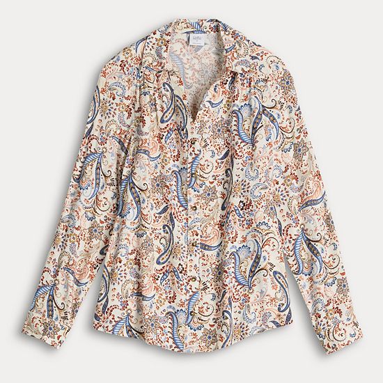  Women's Croft & Barrow Drapey Button Down Long Sleeve Shirt
