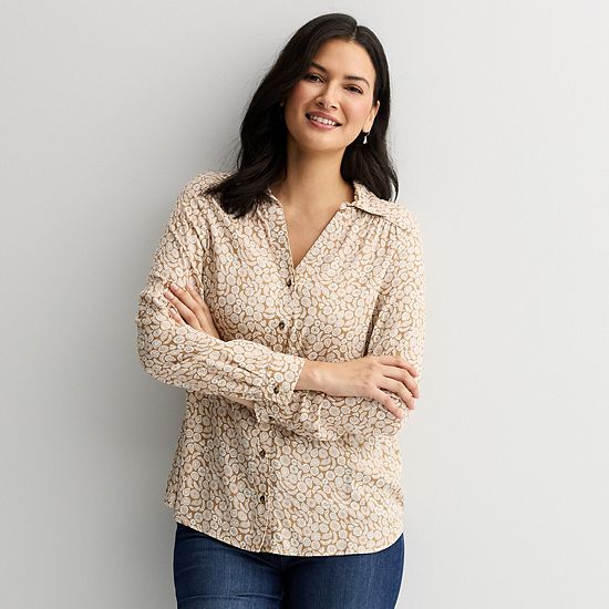  Women's Croft & Barrow Drapey Button Down Long Sleeve Shirt
