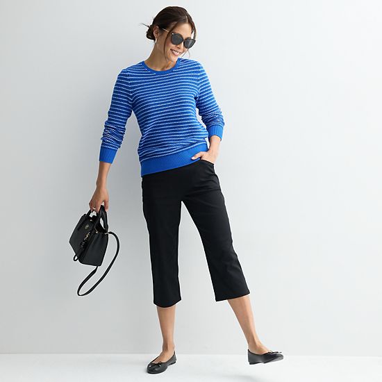  Women's Croft & Barrow® Long Sleeve Textured Stripe Pullover Sweater