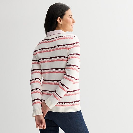  Women's Croft & Barrow® Long Sleeve Bubble Stripe Pullover Sweater