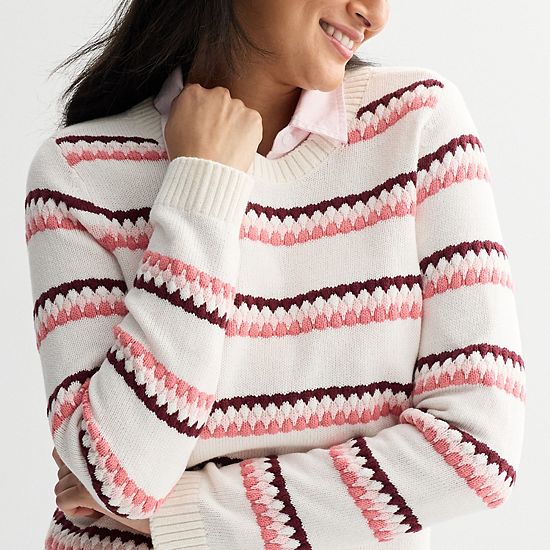  Women's Croft & Barrow® Long Sleeve Bubble Stripe Pullover Sweater
