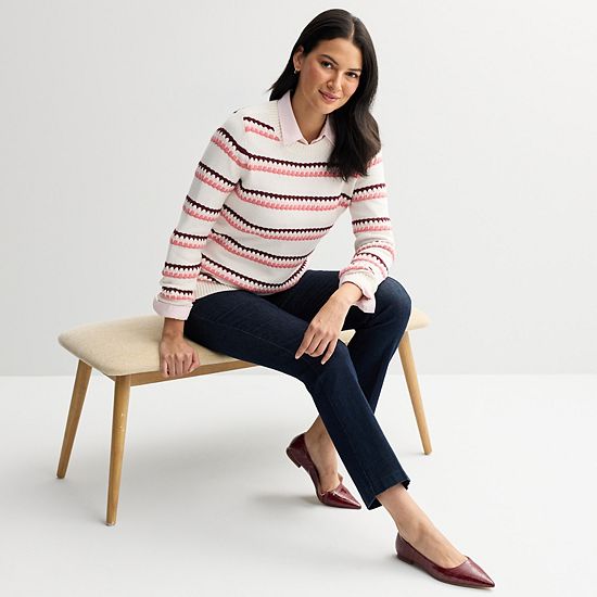  Women's Croft & Barrow® Long Sleeve Bubble Stripe Pullover Sweater