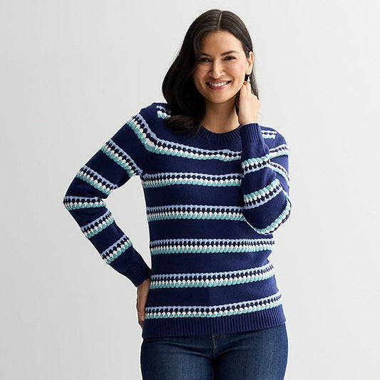  Women's Croft & Barrow® Long Sleeve Bubble Stripe Pullover Sweater