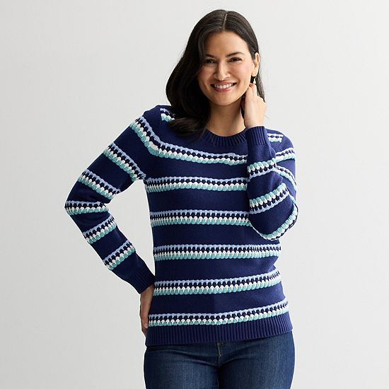  Women's Croft & Barrow® Long Sleeve Bubble Stripe Pullover Sweater