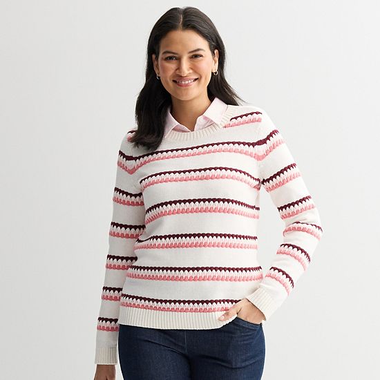  Women's Croft & Barrow® Long Sleeve Bubble Stripe Pullover Sweater