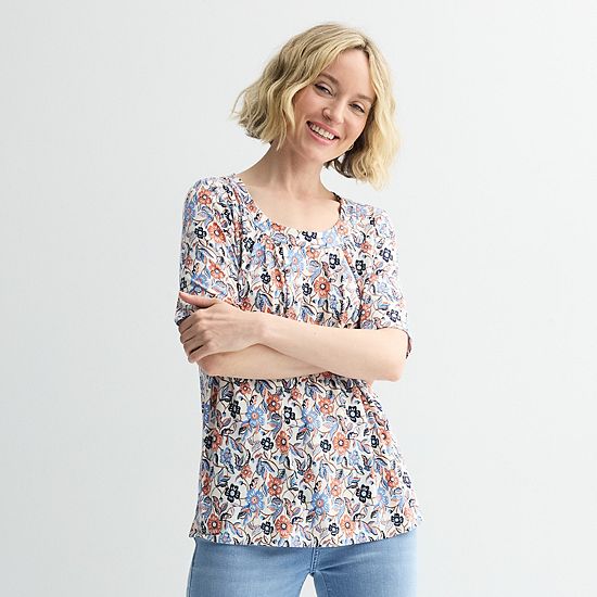  Women's Croft & Barrow® Pleated Round Neck Top