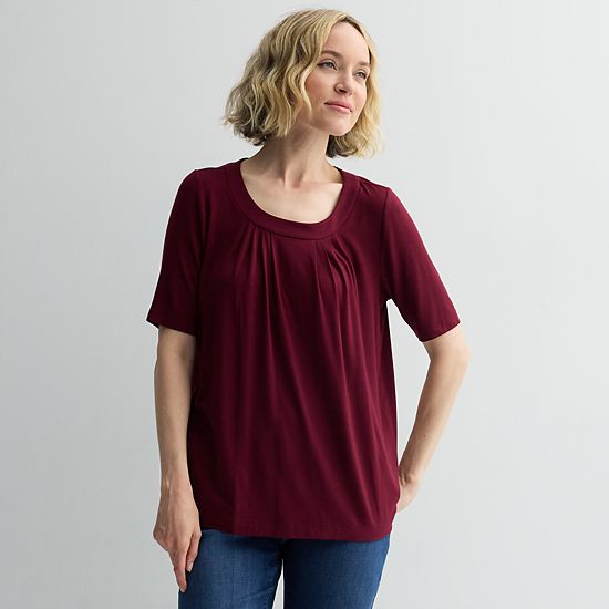  Women's Croft & Barrow® Pleated Round Neck Top