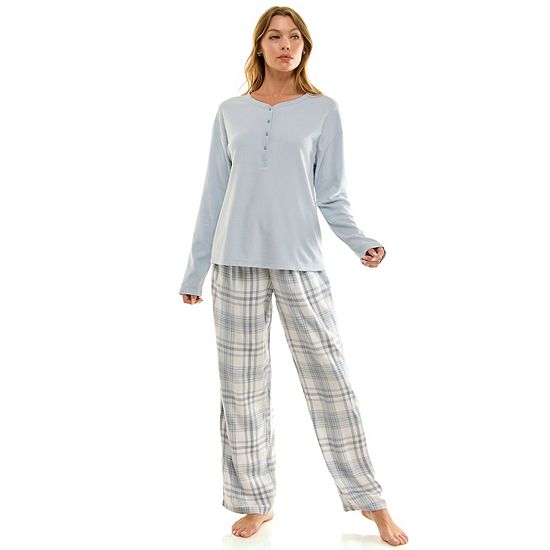  Petite Croft & Barrow® Henley Pajama Top & Flannel Pajama Bottoms Set