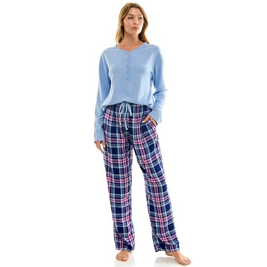  Petite Croft & Barrow® Henley Pajama Top & Flannel Pajama Bottoms Set