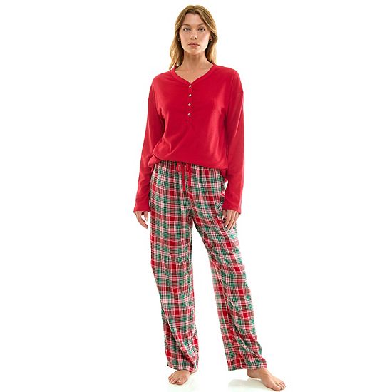 Petite Croft & Barrow® Henley Pajama Top & Flannel Pajama Bottoms Set