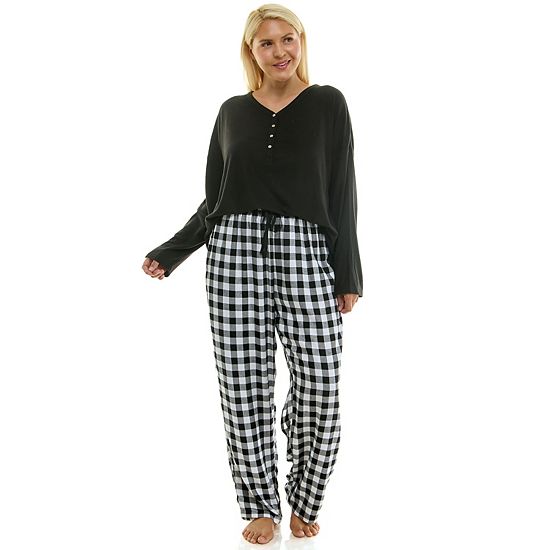  Plus Size Croft & Barrow® Henley Pajama Top & Flannel Pajama Bottoms Set