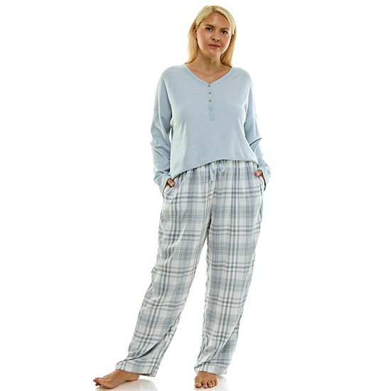  Plus Size Croft & Barrow® Henley Pajama Top & Flannel Pajama Bottoms Set