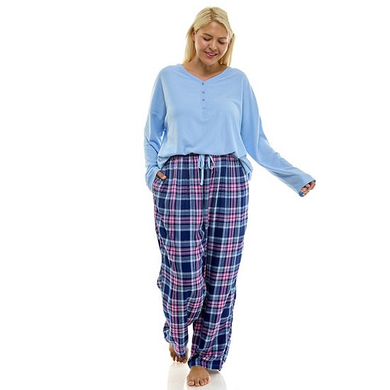  Plus Size Croft & Barrow® Henley Pajama Top & Flannel Pajama Bottoms Set