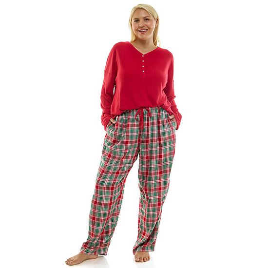  Plus Size Croft & Barrow® Henley Pajama Top & Flannel Pajama Bottoms Set
