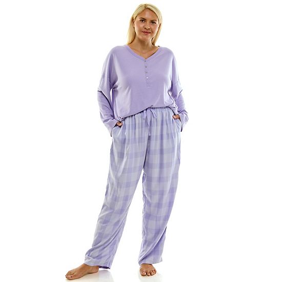  Plus Size Croft & Barrow® Henley Pajama Top & Flannel Pajama Bottoms Set