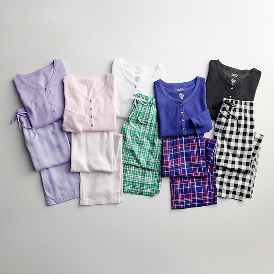  Women's Croft & Barrow® Henley Pajama Top & Flannel Pajama Bottoms Set