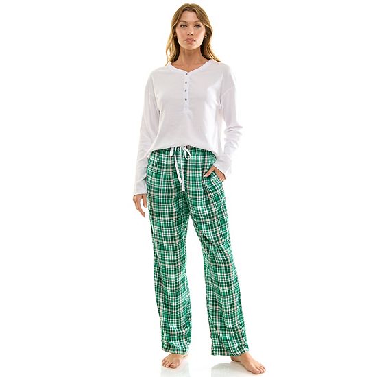  Women's Croft & Barrow® Henley Pajama Top & Flannel Pajama Bottoms Set