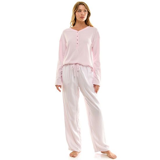  Women's Croft & Barrow® Henley Pajama Top & Flannel Pajama Bottoms Set