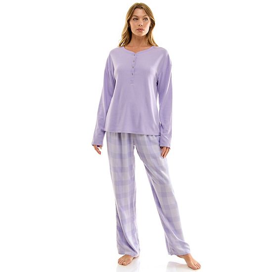  Women's Tall Croft & Barrow® Henley Pajama Top & Woven Rayon Pajama Bottoms Set