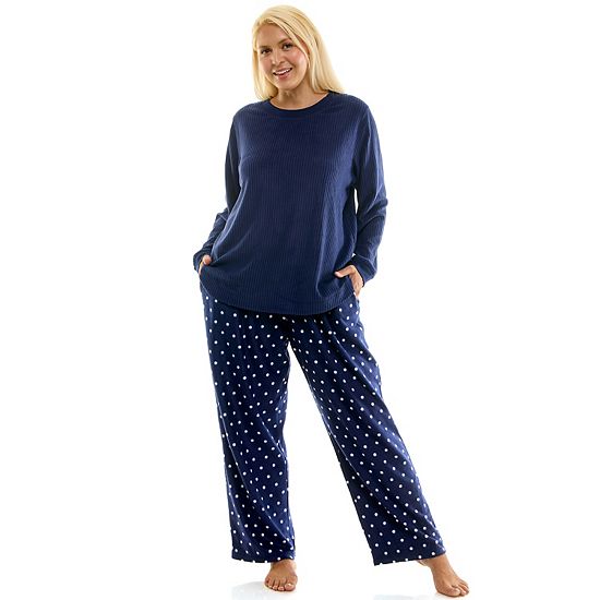  Plus Size Croft & Barrow® 2-pc. Cozy Ribbed Pajama Top & Printed Pajama Bottoms Set