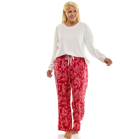  Plus Size Croft & Barrow® 2-pc. Cozy Ribbed Pajama Top & Printed Pajama Bottoms Set