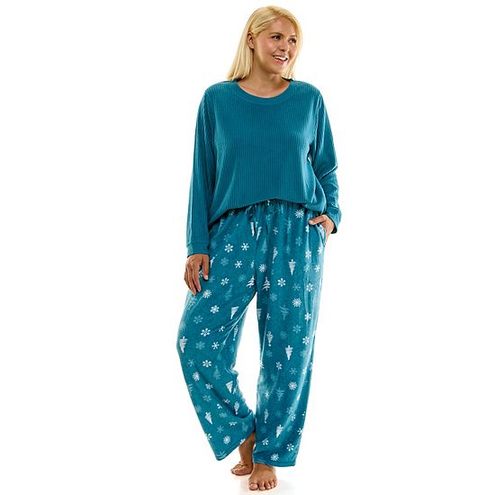  Plus Size Croft & Barrow® 2-pc. Cozy Ribbed Pajama Top & Printed Pajama Bottoms Set