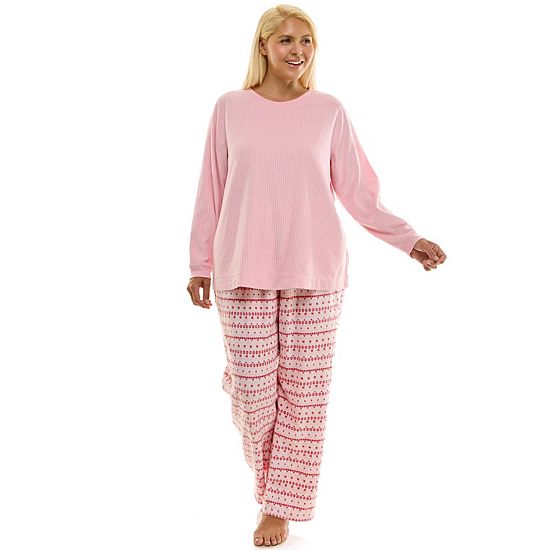  Plus Size Croft & Barrow® 2-pc. Cozy Ribbed Pajama Top & Printed Pajama Bottoms Set