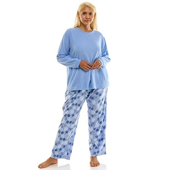  Plus Size Croft & Barrow® 2-pc. Cozy Ribbed Pajama Top & Printed Pajama Bottoms Set