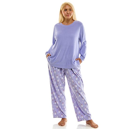  Plus Size Croft & Barrow® 2-pc. Cozy Ribbed Pajama Top & Printed Pajama Bottoms Set