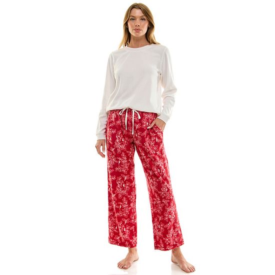  Petite Croft & Barrow® 2-pc. Cozy Ribbed Pajama Top & Printed Pajama Bottoms Set