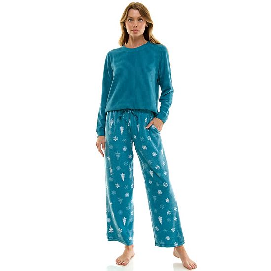  Petite Croft & Barrow® 2-pc. Cozy Ribbed Pajama Top & Printed Pajama Bottoms Set