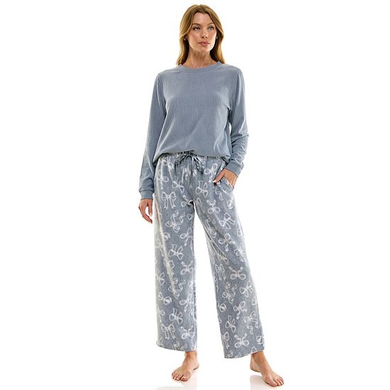  Petite Croft & Barrow® 2-pc. Cozy Ribbed Pajama Top & Printed Pajama Bottoms Set