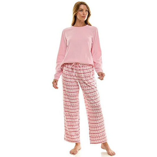  Petite Croft & Barrow® 2-pc. Cozy Ribbed Pajama Top & Printed Pajama Bottoms Set
