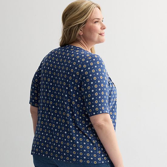  Plus Size Croft & Barrow® Pleated Round Neck Top