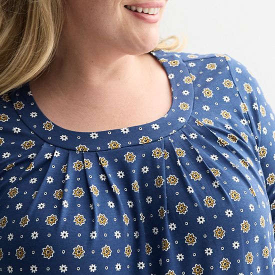  Plus Size Croft & Barrow® Pleated Round Neck Top