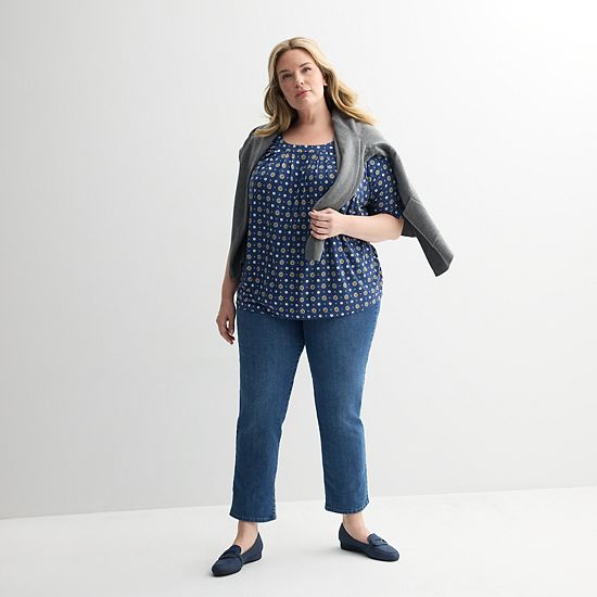  Plus Size Croft & Barrow® Pleated Round Neck Top