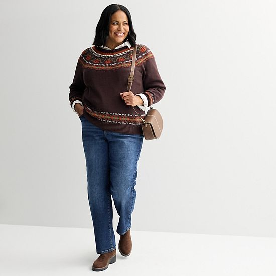  Plus Size Croft & Barrow® Fairisle Pullover Sweater